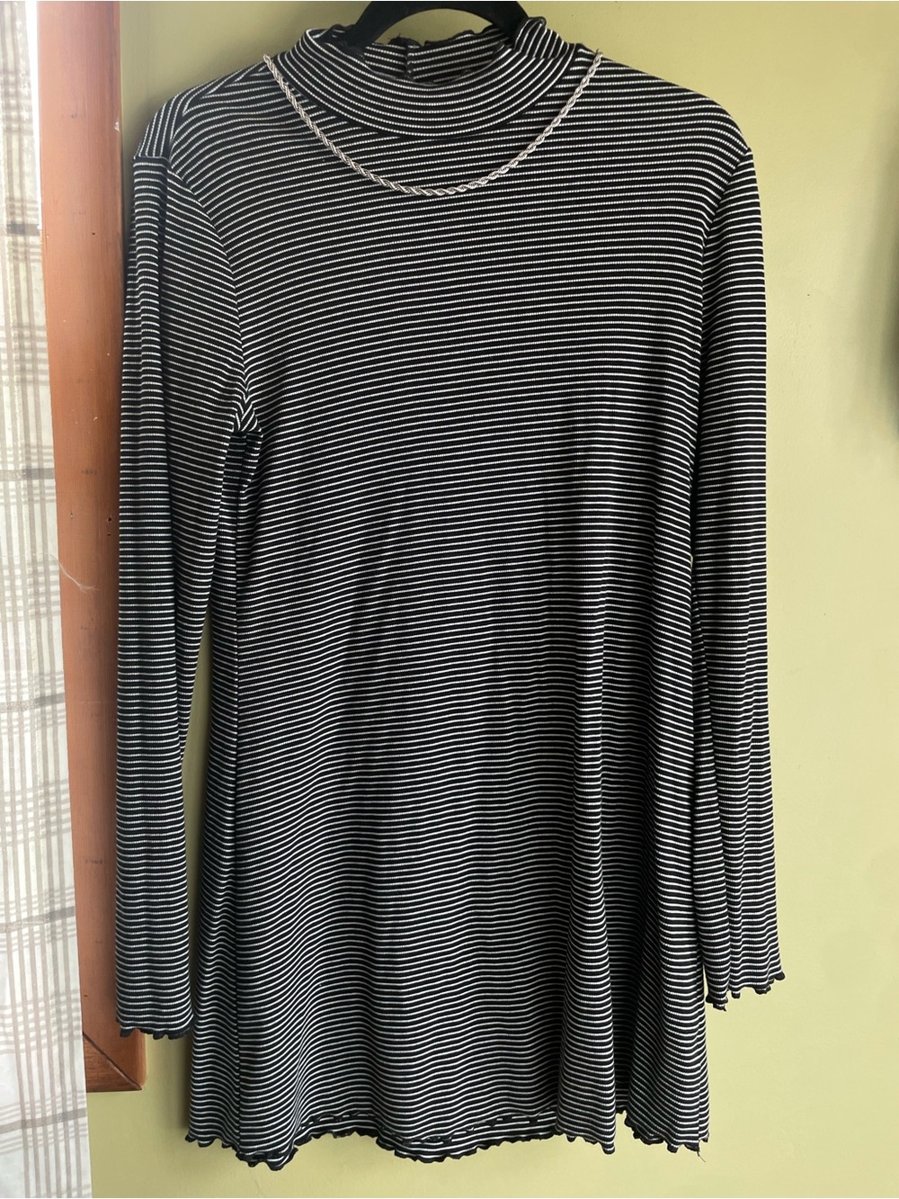 Aeropostale Black White Striped Mock Neck Dress Lettuce Edge Swing Tunic XL